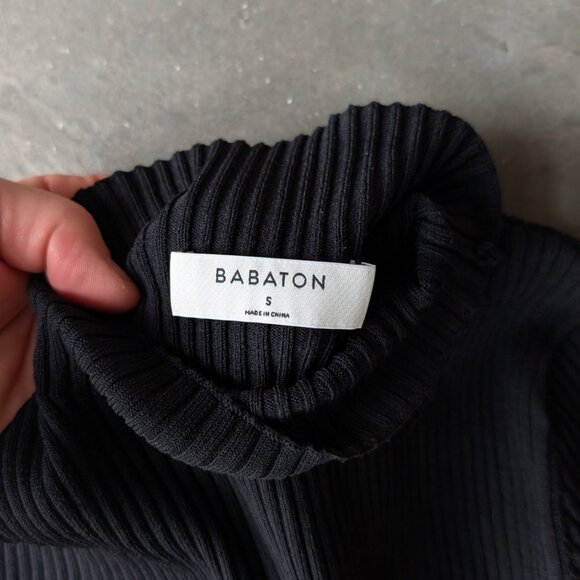 Aritzia Babaton Sculpt Knit Tie Back Long Sleeve Mock Neck Sweater Black small - Picture 5 of 7